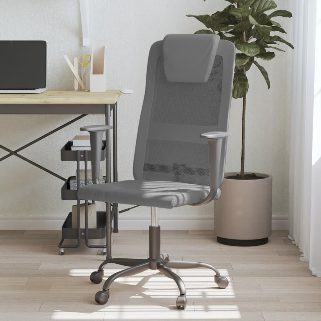 vidaXL Ergonomic Office Chair in Grey Mesh & Faux Leather - Adjustable & Stylish - BEYRUN