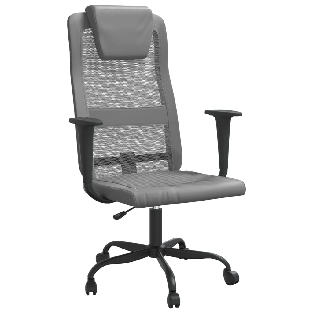 vidaXL Ergonomic Office Chair in Grey Mesh & Faux Leather - Adjustable & Stylish - BEYRUN