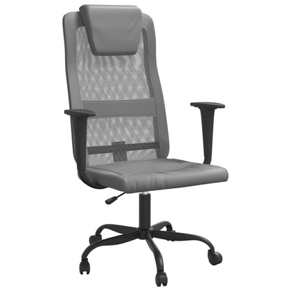 vidaXL Ergonomic Office Chair in Grey Mesh & Faux Leather - Adjustable & Stylish - BEYRUN