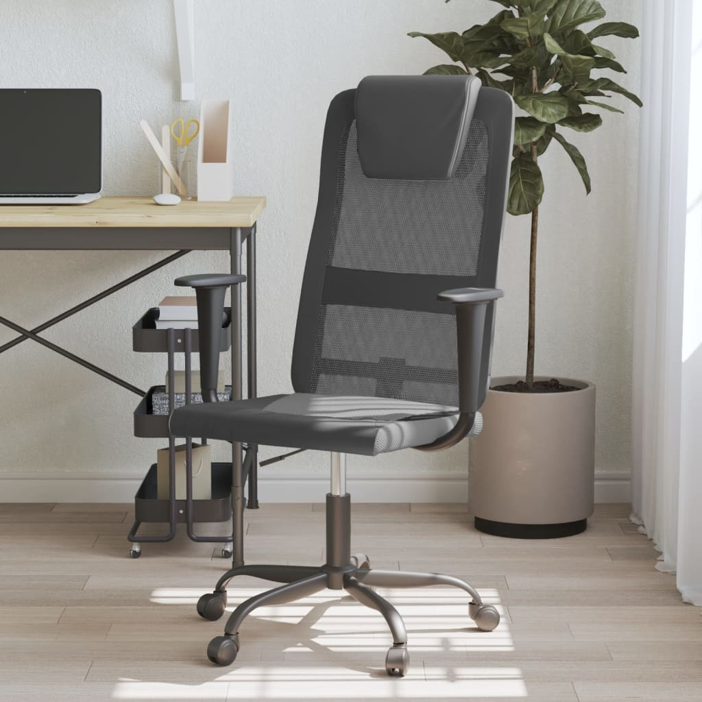 vidaXL Office Chair Grey and Black - Ergonomic Mesh Fabric and Faux Leather Desk Chair - BEYRUN