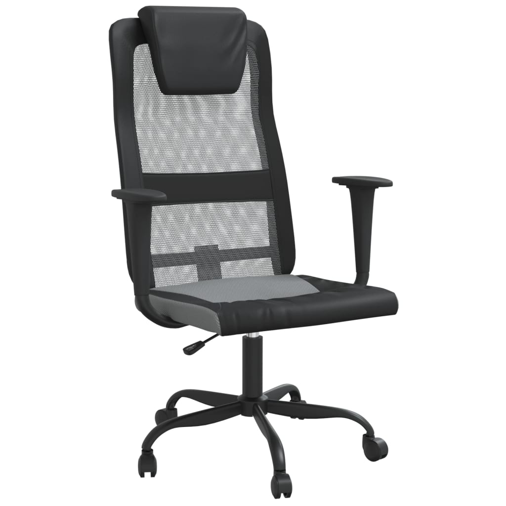 vidaXL Office Chair Grey and Black - Ergonomic Mesh Fabric and Faux Leather Desk Chair - BEYRUN