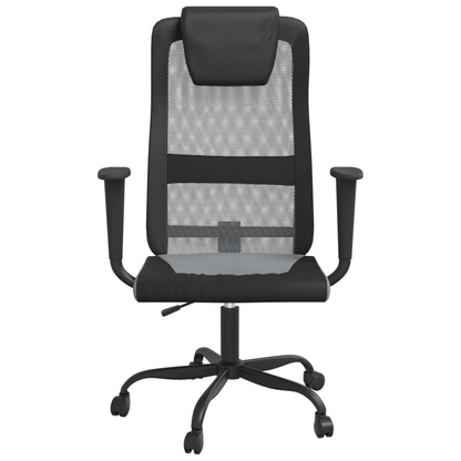 vidaXL Office Chair Grey and Black - Ergonomic Mesh Fabric and Faux Leather Desk Chair - BEYRUN