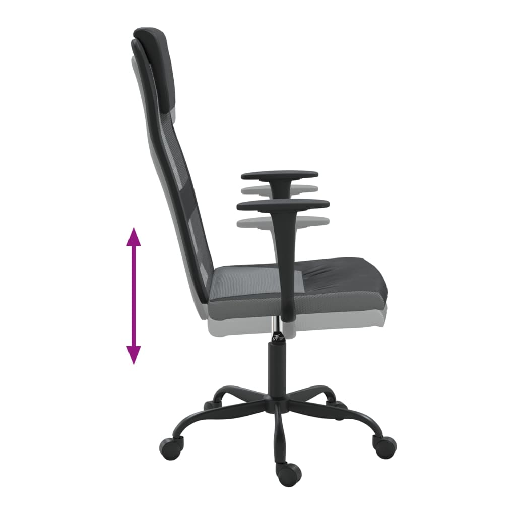 vidaXL Office Chair Grey and Black - Ergonomic Mesh Fabric and Faux Leather Desk Chair - BEYRUN