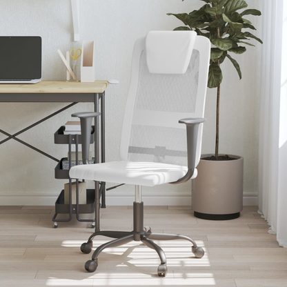 vidaXL Ergonomic Office Chair White Mesh Fabric and Faux Leather - Adjustable Height, Swivel, with Rolling Castors - BEYRUN