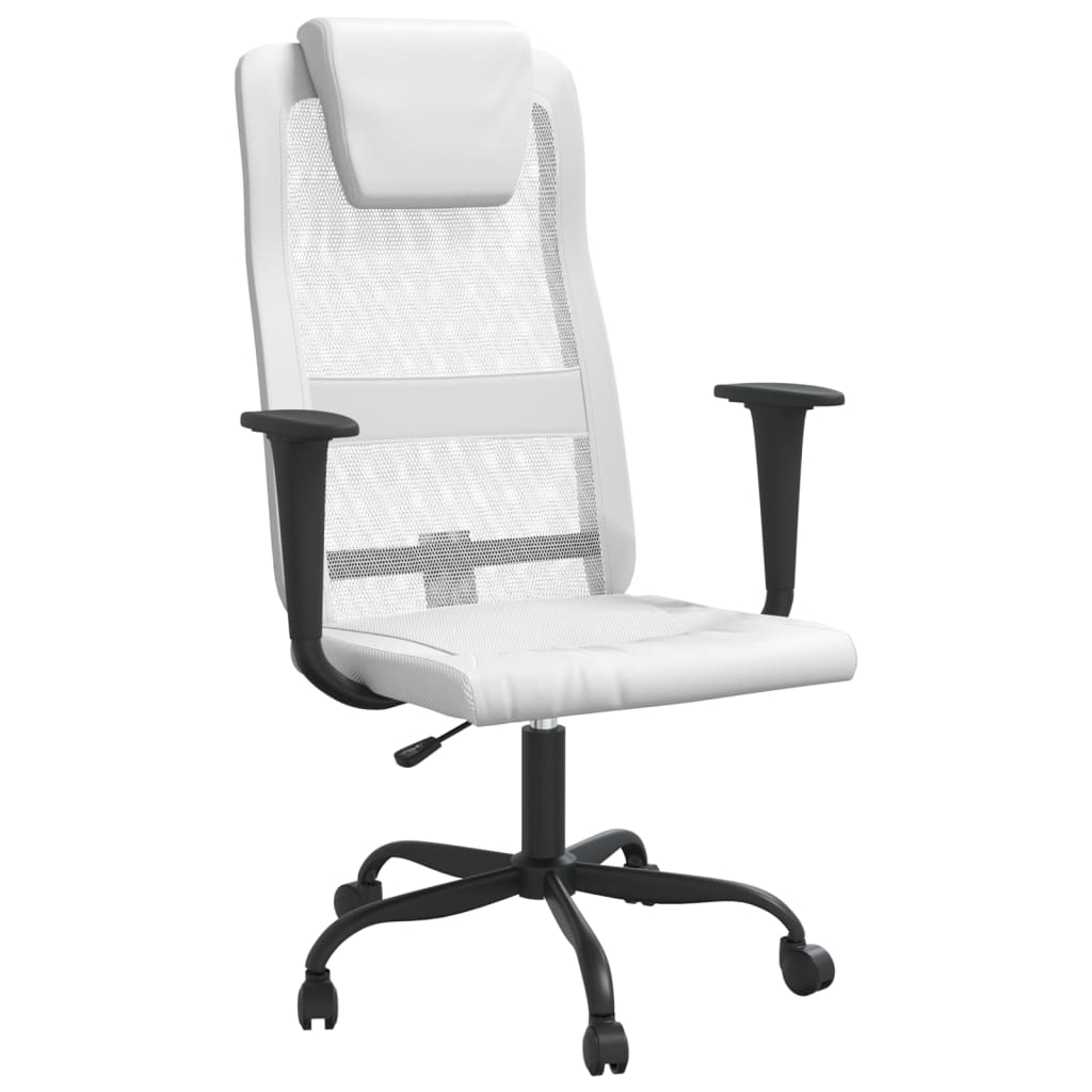 vidaXL Ergonomic Office Chair White Mesh Fabric and Faux Leather - Adjustable Height, Swivel, with Rolling Castors - BEYRUN