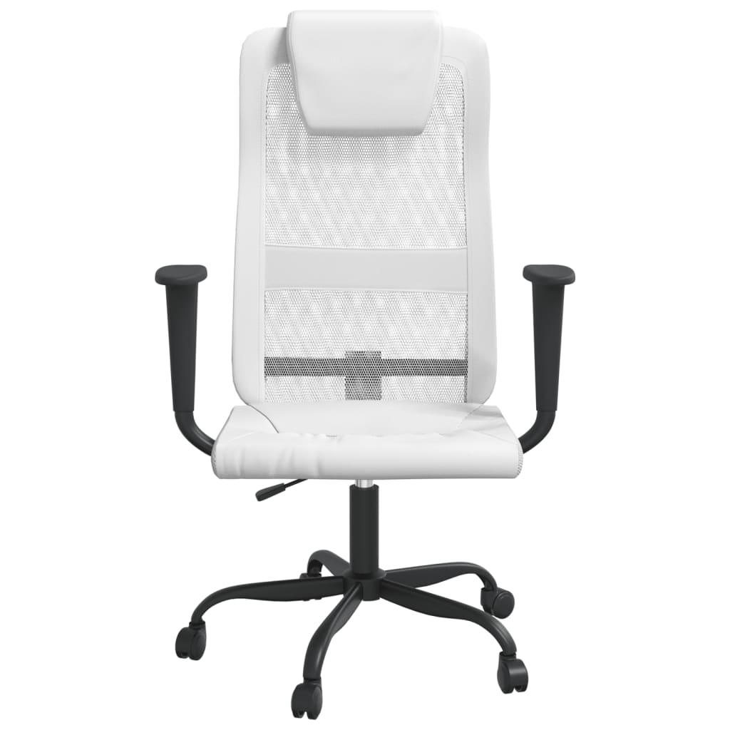 vidaXL Ergonomic Office Chair White Mesh Fabric and Faux Leather - Adjustable Height, Swivel, with Rolling Castors - BEYRUN