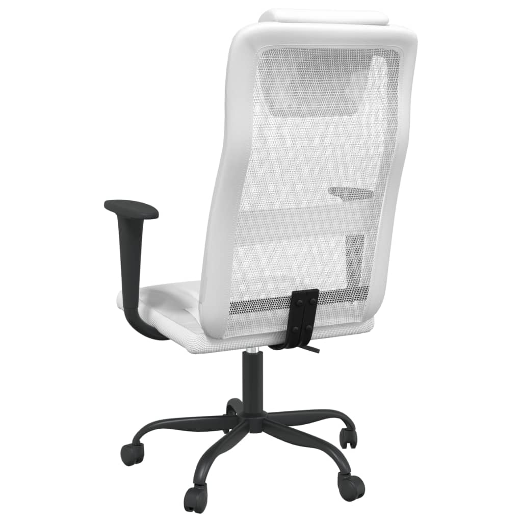 vidaXL Ergonomic Office Chair White Mesh Fabric and Faux Leather - Adjustable Height, Swivel, with Rolling Castors - BEYRUN