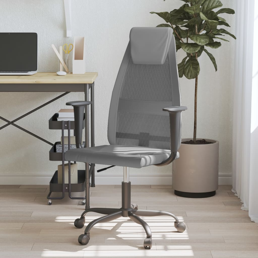 vidaXL Grey Mesh Office Chair - Comfortable & Stylish Faux Leather Design - BEYRUN