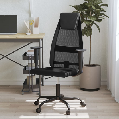 vidaXL Black Mesh Fabric & Faux Leather Office Chair - Comfort & Style for Ultimate Productivity - BEYRUN