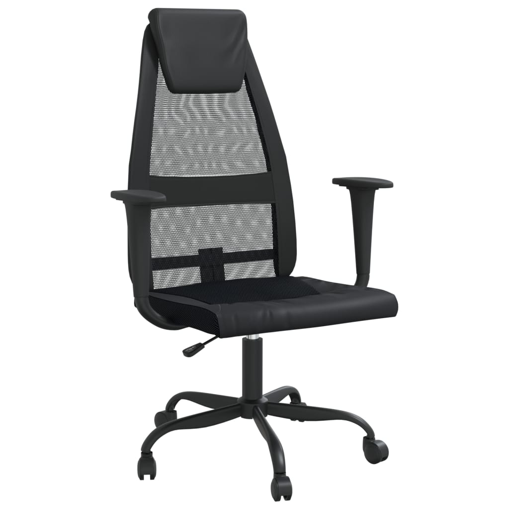 vidaXL Black Mesh Fabric & Faux Leather Office Chair - Comfort & Style for Ultimate Productivity - BEYRUN