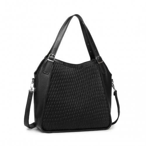 Miss Lulu Black Casual Shoulder Bag - Stylish Pleated Design, Premium PU Leather - Elegant Women's Handbag for Everyday Use - BEYRUN