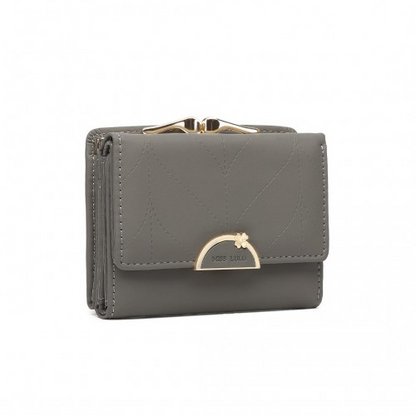 Miss Lulu PU Leather Half-Circle Petal Clasp Wallet - Grey - BEYRUN