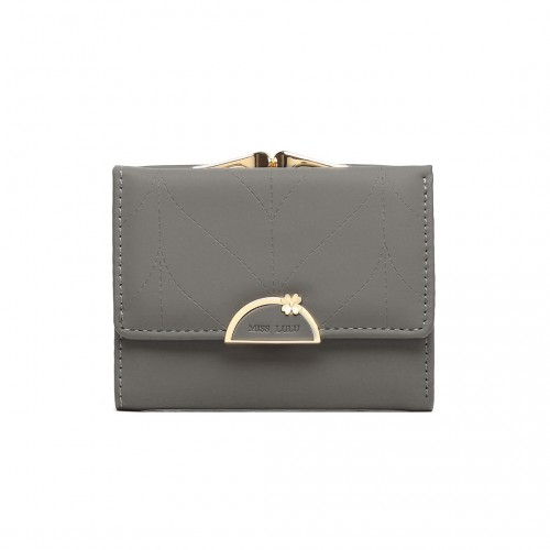 Miss Lulu PU Leather Half-Circle Petal Clasp Wallet - Grey - BEYRUN