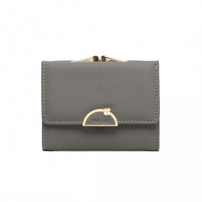 Miss Lulu PU Leather Half-Circle Petal Clasp Wallet - Grey - BEYRUN