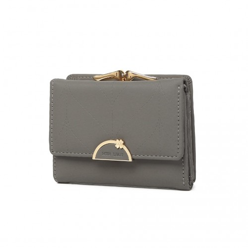 Miss Lulu PU Leather Half-Circle Petal Clasp Wallet - Grey - BEYRUN