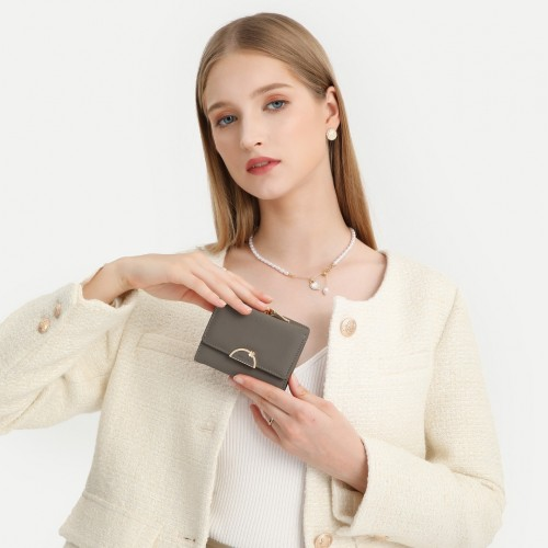 Miss Lulu PU Leather Half-Circle Petal Clasp Wallet - Grey - BEYRUN