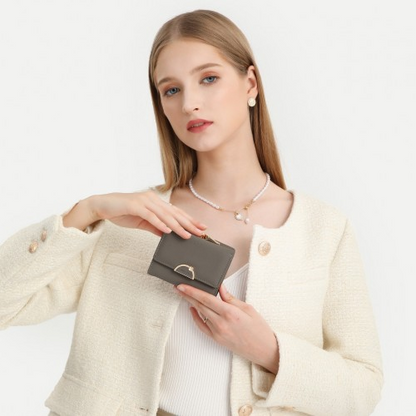 Miss Lulu PU Leather Half-Circle Petal Clasp Wallet - Grey - BEYRUN