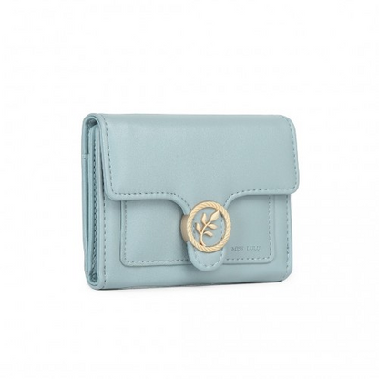 Miss Lulu PU Leather Leaf-Shaped Round Clasp Wallet - Elegant Blue Women's Accessory - BEYRUN