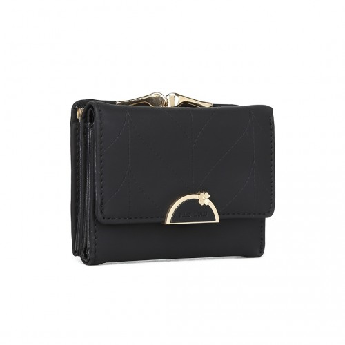 Miss Lulu PU Leather Half-Circle Petal Clasp Wallet - Black | Elegant & Functional - BEYRUN