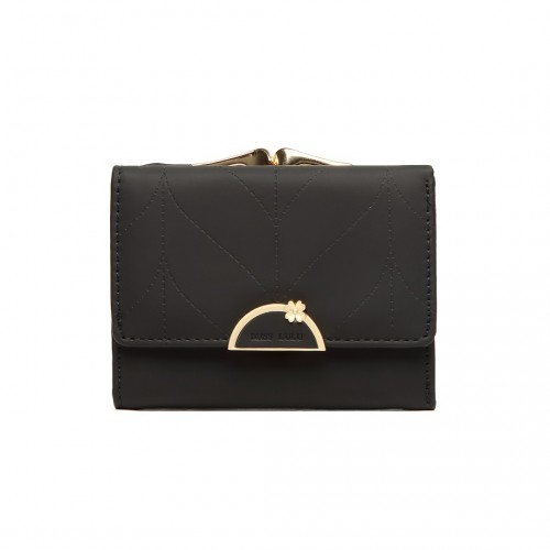 Miss Lulu PU Leather Half-Circle Petal Clasp Wallet - Black | Elegant & Functional - BEYRUN