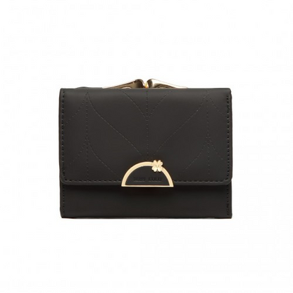 Miss Lulu PU Leather Half-Circle Petal Clasp Wallet - Black | Elegant & Functional - BEYRUN