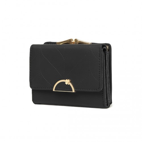 Miss Lulu PU Leather Half-Circle Petal Clasp Wallet - Black | Elegant & Functional - BEYRUN