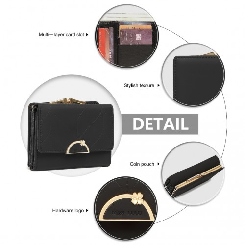 Miss Lulu PU Leather Half-Circle Petal Clasp Wallet - Black | Elegant & Functional - BEYRUN