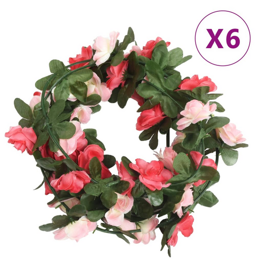 vidaXL 6-Piece Spring Rose Christmas Flower Garlands, 250 cm - Realistic & Lush Decoration for Weddings, Parties, Home Decor - BEYRUN