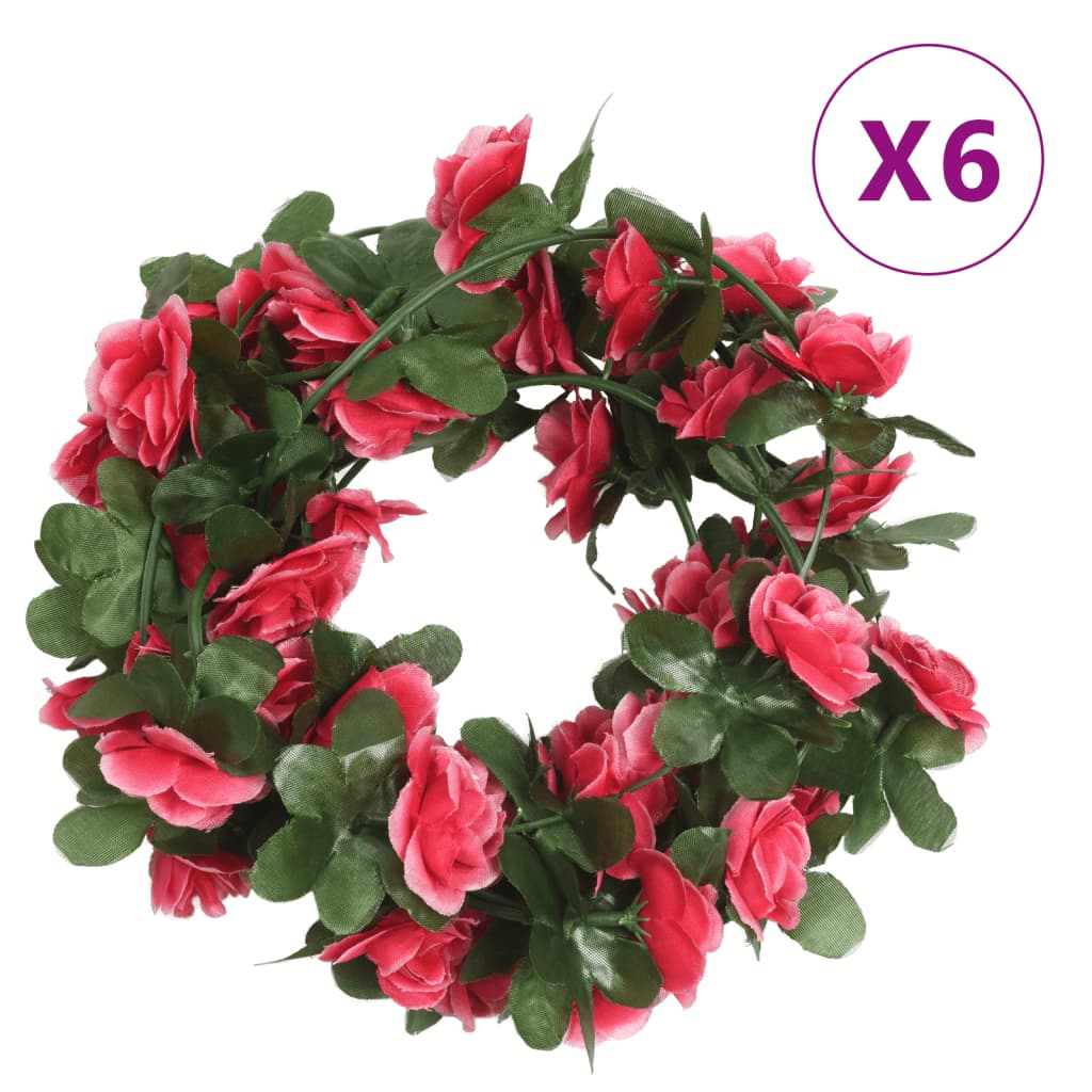 vidaXL 6-Piece Christmas Flower Garlands - 250cm Spring Rose Red Artificial Silk - Perfect for Weddings, Parties & Home Decor - BEYRUN