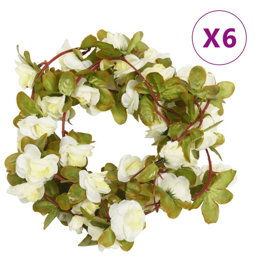 vidaXL 6-Pack Christmas Flower Garlands - Elegant White Artificial Silk & PE - 250 cm Each - Perfect for Holiday Decor, Wedding Arches, and More - BEYRUN