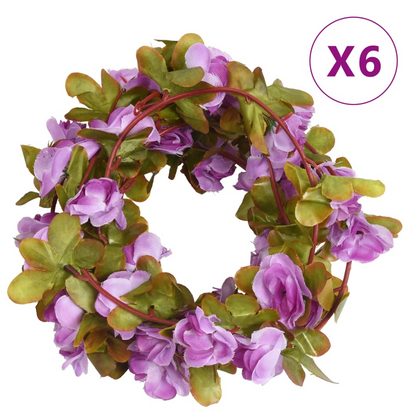 vidaXL 6 pcs Light Purple Christmas Flower Garlands - 250 cm | Elegant & Realistic Holiday Decor - BEYRUN