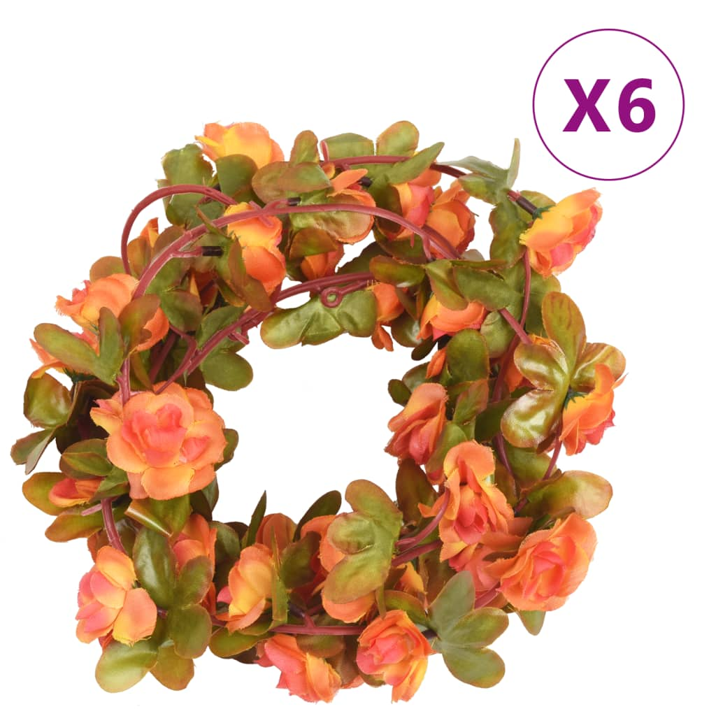 vidaXL Set of 6 Orange 250 cm Christmas Flower Garlands - Artificial Silk & PE - Perfect for Wedding, Party & Holiday Decor - BEYRUN