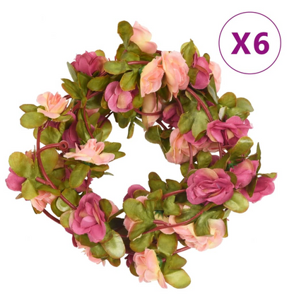 vidaXL 6-Piece Rose Red Christmas Flower Garlands - 250 cm Artificial Silk & PE Décor for Weddings, Parties, and Home Decoration - BEYRUN