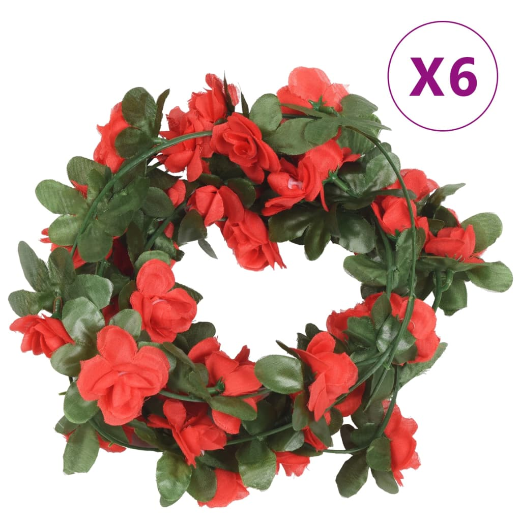 vidaXL 6 pcs 250 cm Christmas Flower Garlands in Spring Red - Elegant & Realistic Décor for Holiday & Event Decorations - BEYRUN