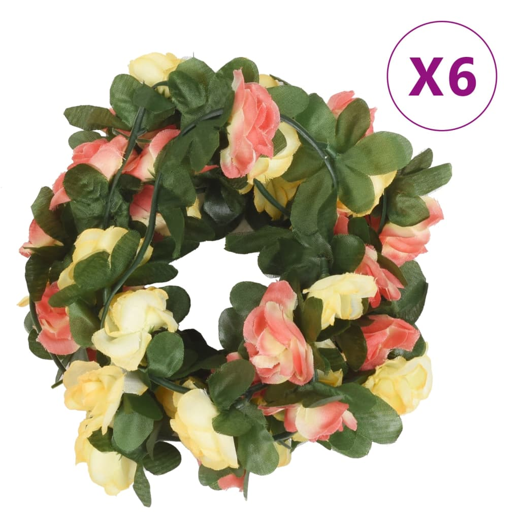 vidaXL 6-Pack 250 cm Spring Sunset Red Christmas Flower Garlands – Stunning Silk & PE Artificial Floral Vines for Festive Decorations - BEYRUN