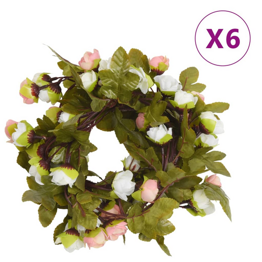 vidaXL Christmas Flower Garlands 6 pcs Champagne 215 cm - Elegant Artificial Silk Holiday Decor - BEYRUN