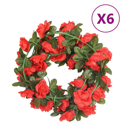 vidaXL 6-Piece Red Christmas Flower Garlands - 240 cm | Realistic Holiday Decoration - BEYRUN