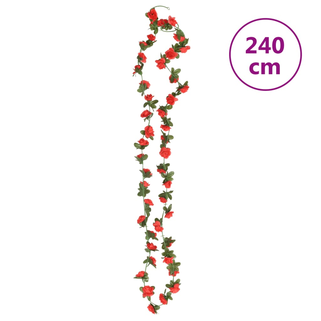 vidaXL 6-Piece Red Christmas Flower Garlands - 240 cm | Realistic Holiday Decoration - BEYRUN