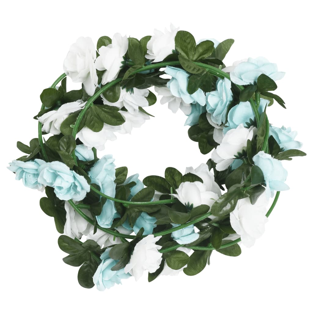 vidaXL 6 pcs 240 cm Blue & White Christmas Flower Garlands - Realistic Silk Flowers for Festive Decor - BEYRUN