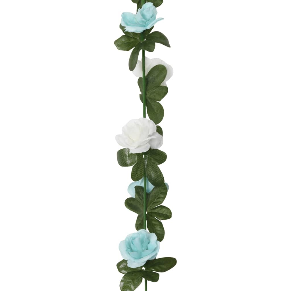 vidaXL 6 pcs 240 cm Blue & White Christmas Flower Garlands - Realistic Silk Flowers for Festive Decor - BEYRUN