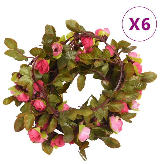 vidaXL 6-Piece Christmas Flower Garlands - Rose, 215 cm - Elegant Indoor & Outdoor Decorations - BEYRUN