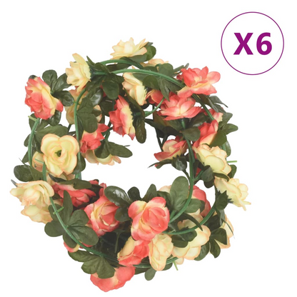 vidaXL 6 pcs Christmas Flower Garlands - 240 cm, Rose and Champagne - Realistic Artificial Silk & PE for Festive Decor - BEYRUN