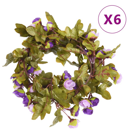 vidaXL 6 pcs Light Purple Christmas Flower Garlands - 215 cm Long, Elegant Artificial Silk Decorations - BEYRUN