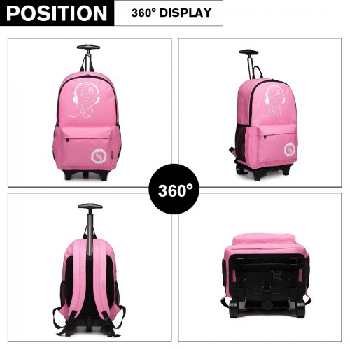 E6877 - Kono Multi-functional Glow-in-the-Dark Trolley Backpack - Pink - BEYRUN