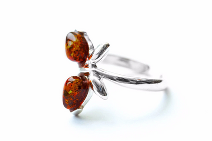 Stunning Cherry Amber Butterfly Midi Ring - Sterling Silver & Baltic Amber