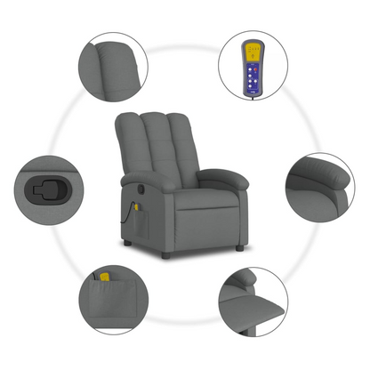 vidaXL Massage Recliner Chair Dark Grey Fabric - Ultimate Relaxation & Comfort - BEYRUN