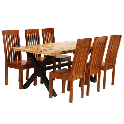 vidaXL 7-Piece Dining Table Set - Solid Acacia & Mango Wood | Handcrafted Elegance for Your Dining Space - BEYRUN