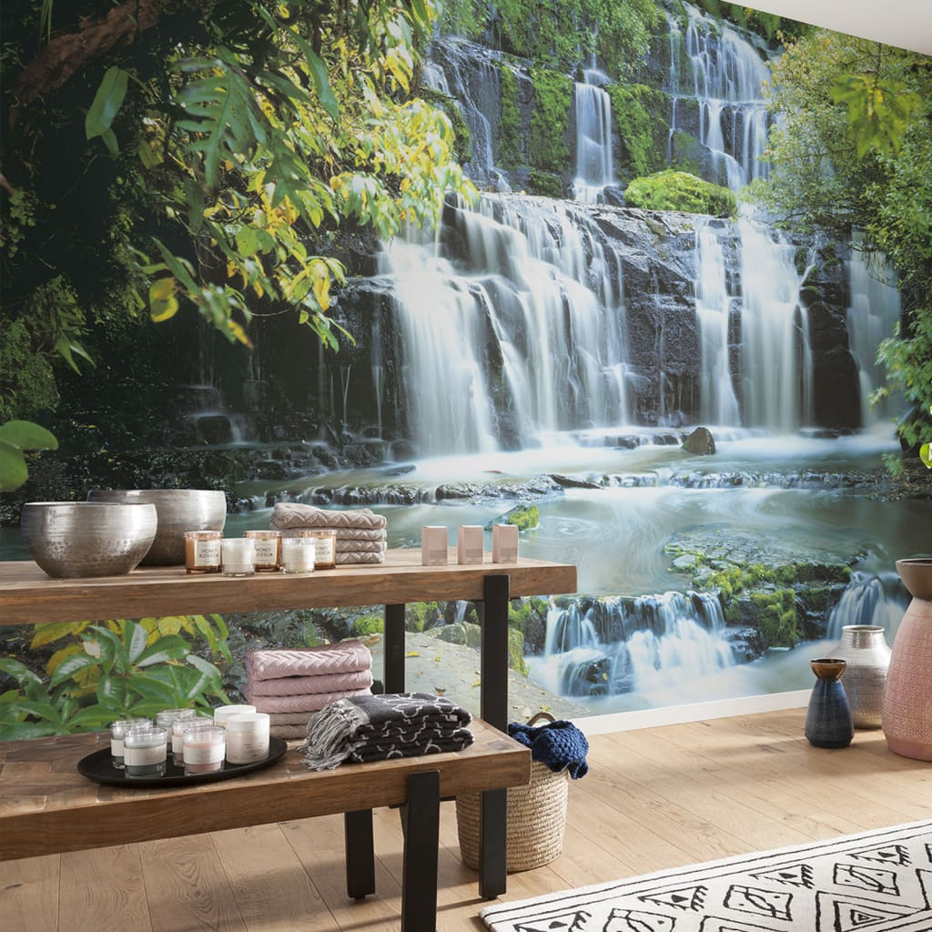 Komar Photo Mural Pura Kaunui Falls 368x254 cm - Stunning New Zealand Waterfall Wallpaper with Paste Included - BEYRUN