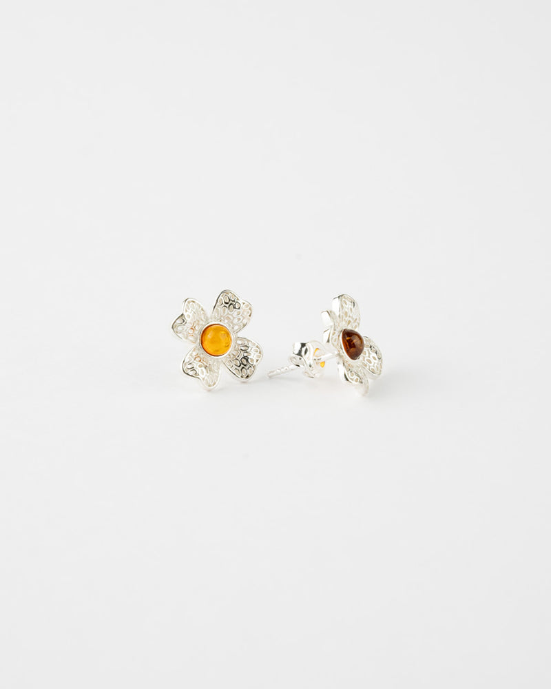 Exquisite Floral Earrings | Timeless, Elegant Sterling Silver & Amber Jewelry