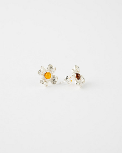 Exquisite Floral Earrings | Timeless, Elegant Sterling Silver & Amber Jewelry